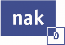 Logo der Nationalen Armutskonferenz (nak): Die Buchstaben "nak" in weißer Schrift auf blauem Hintergrund.